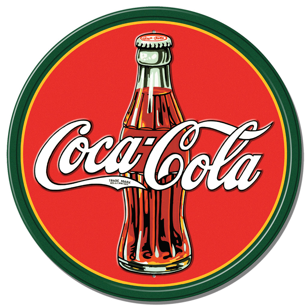 Coca-Cola logo with a bottle graphic on a red background