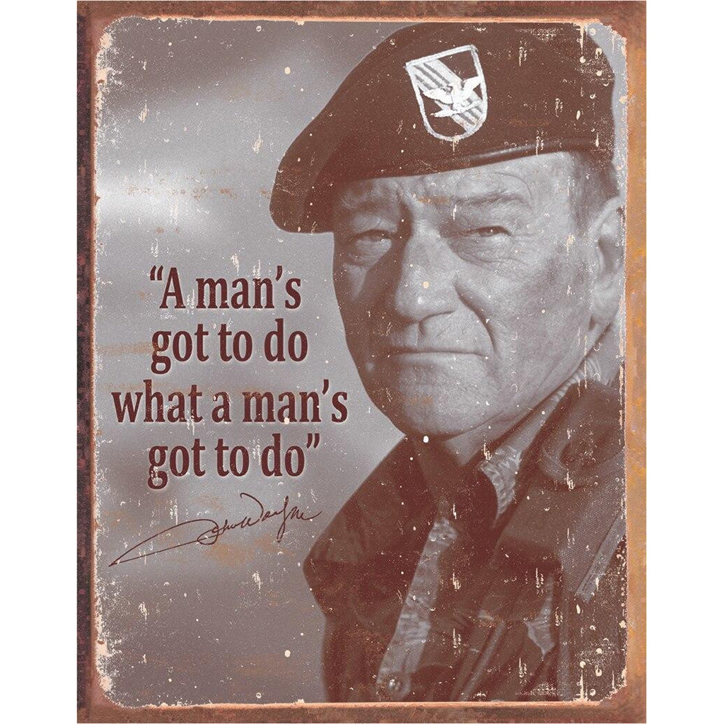 Vintage-style poster with a military figure and quote 'A man's got to do what a man's got to do'.