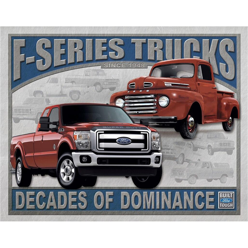 Advertisement for F-Series trucks showing a modern and vintage truck design.