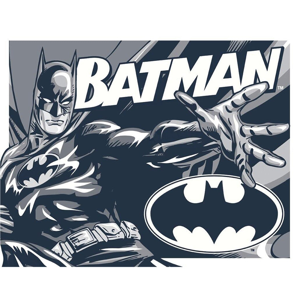 Black and White Print of Batman on a tin sign