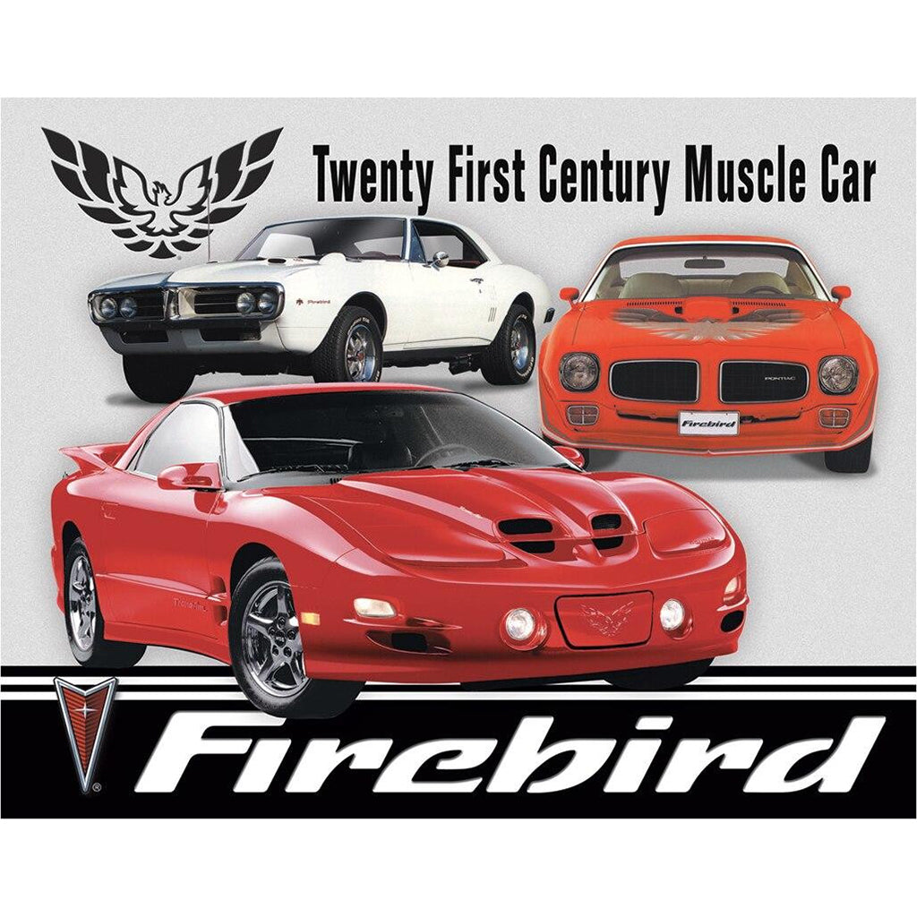 Advertisement for Pontiac Firebird cars with text 'Twenty First Century Muscle Car' on a white background.