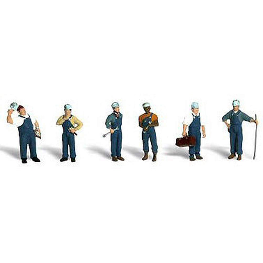 Set of six model figures in work attire on a white background
