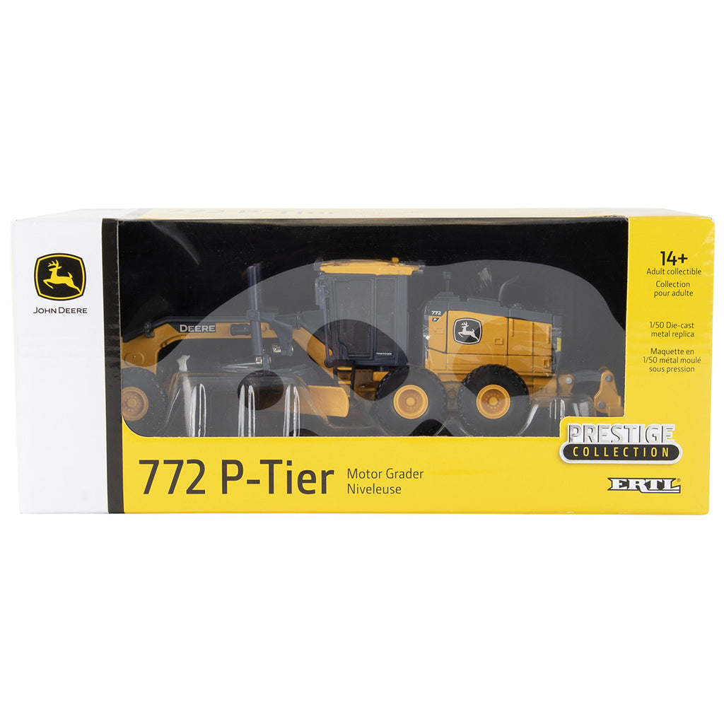 John Deere 772 P-Tier Motor Grader in packaging on a white background