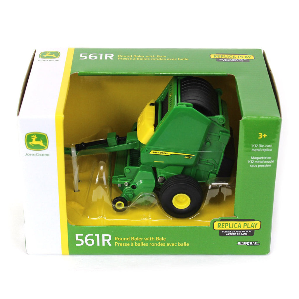 John Deere 561R Round Baler in package on a white background