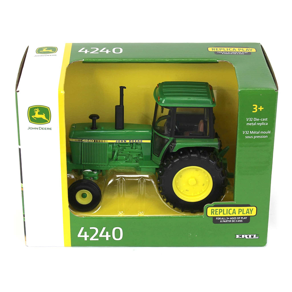 Model of a green John Deere 4240 tractor on a white background