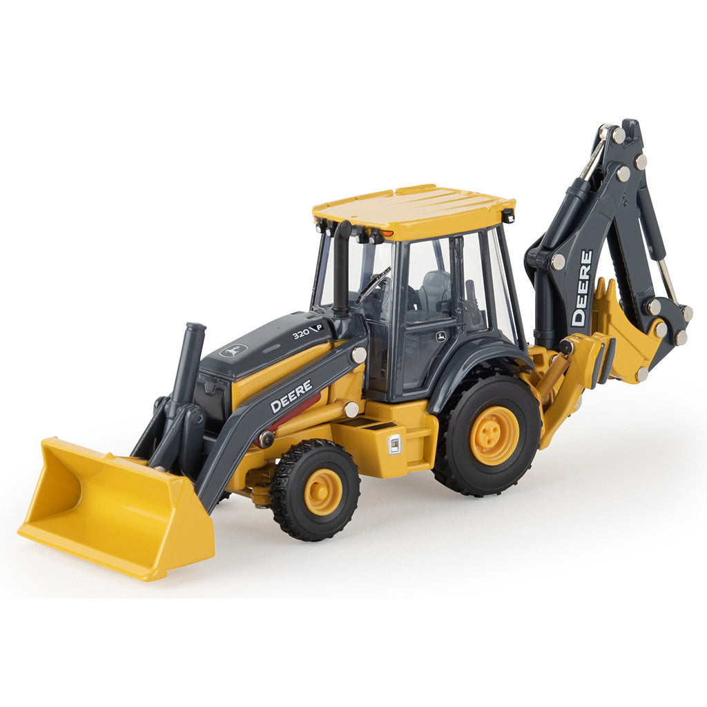 John Deere 320 P-Tier Backhoe Loader on a white background