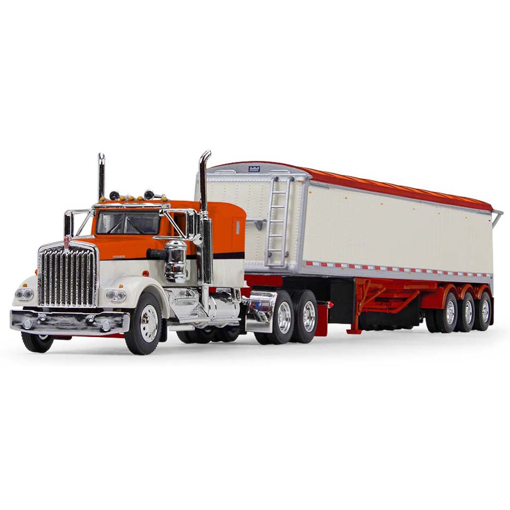 Kenworth W900A w/Lode King Distinction Tri-Axle Hopper Grain Trailer (Orange Pearl)