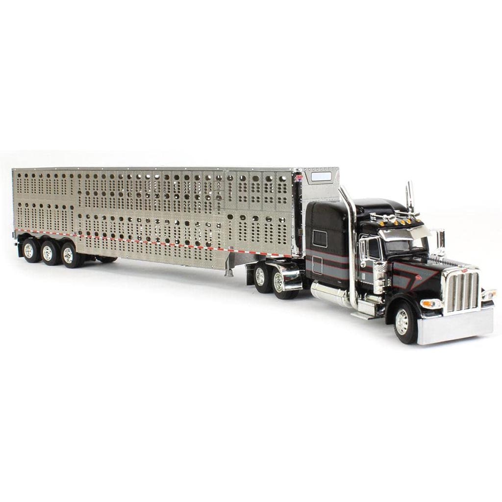 Peterbilt 389 w/53' Wilson Silverstar Tri-Axle Livestock Trailer (Black/Gray/Red)