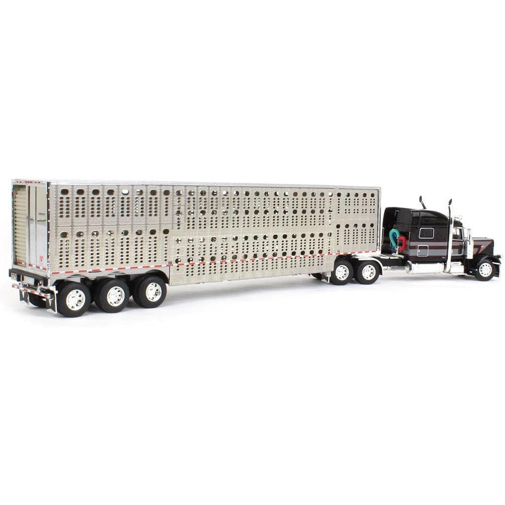Peterbilt 389 w/53' Wilson Silverstar Tri-Axle Livestock Trailer (Black/Gray/Red)