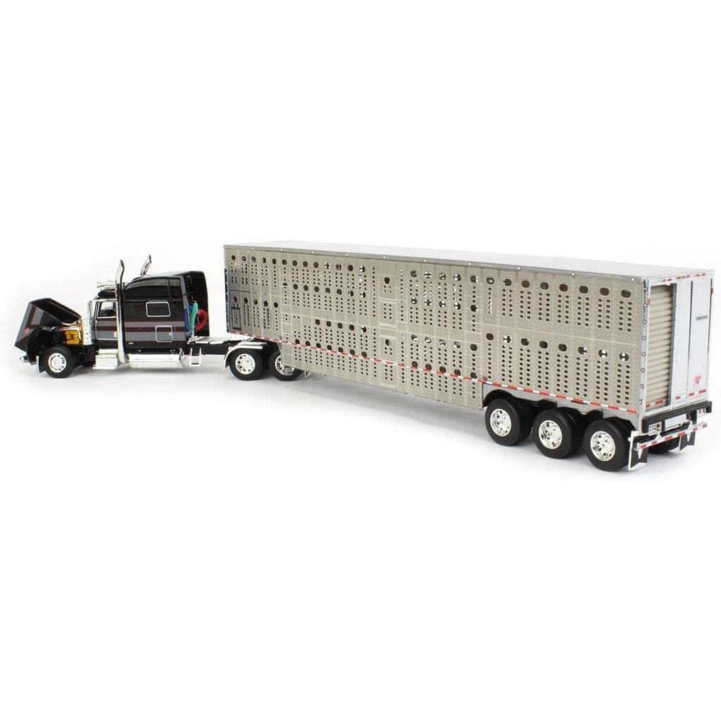 Peterbilt 389 w/53' Wilson Silverstar Tri-Axle Livestock Trailer (Black/Gray/Red)