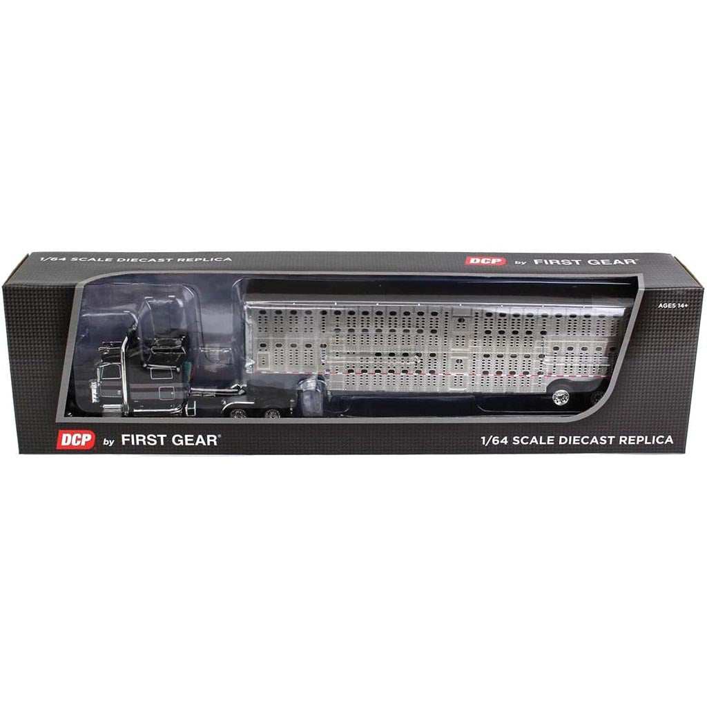 Peterbilt 389 w/53' Wilson Silverstar Tri-Axle Livestock Trailer (Black/Gray/Red)