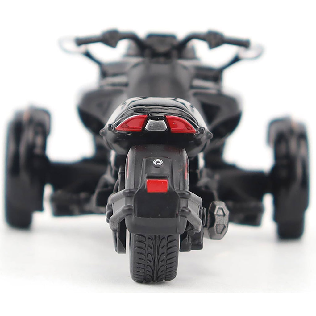Model of a Can-Am Spyder F3 3-Wheel Motorcycle (Steel Black Metallic) on a White Background