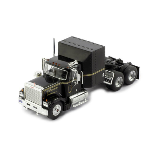Model of a black and gold truck on a white background