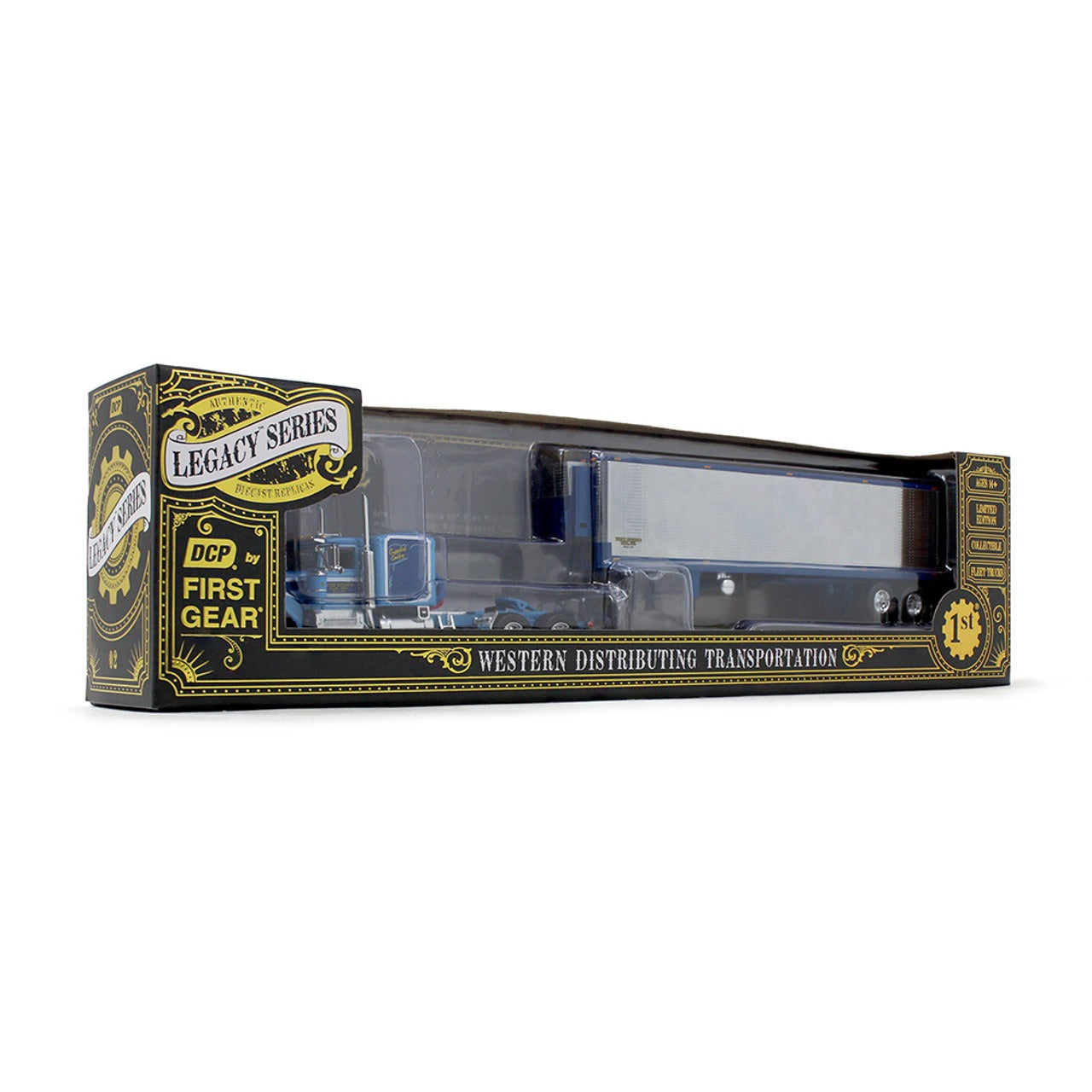 Model truck in packaging with 'First Gear' branding on a white background