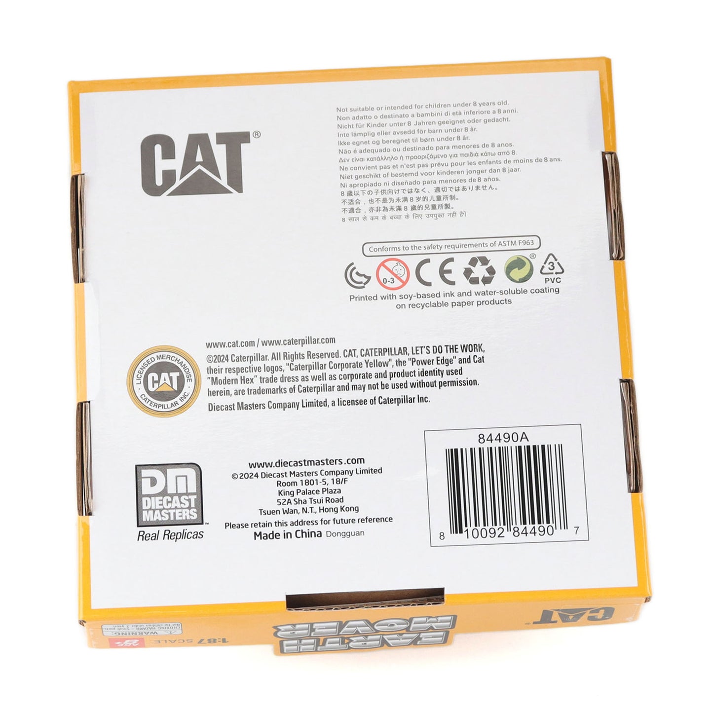 Bottom of Packaging with Legal Information, Diecast Masters & CAT logos with Barcode on a White Background