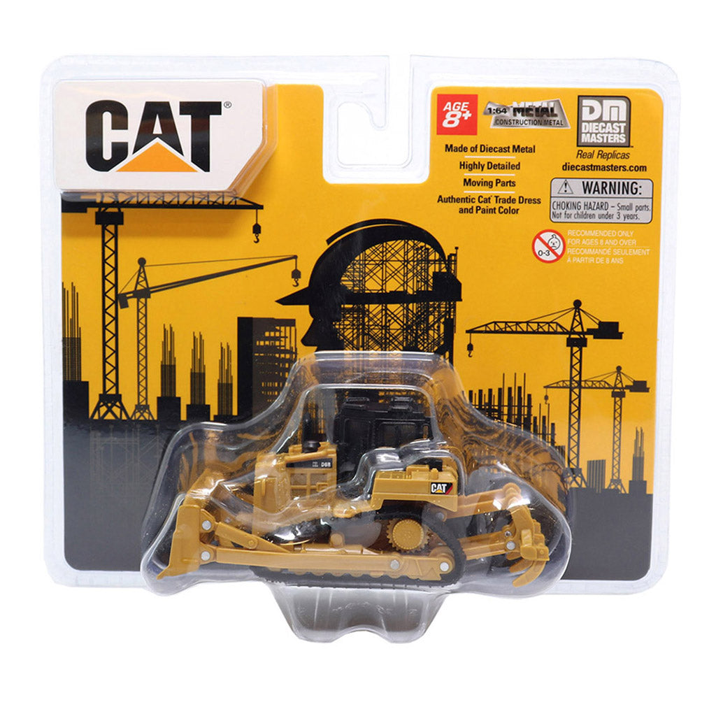Cat toy bulldozer in packaging with construction-themed background