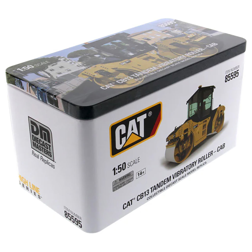 Box packaging of a Caterpillar model roller with branding and product details.