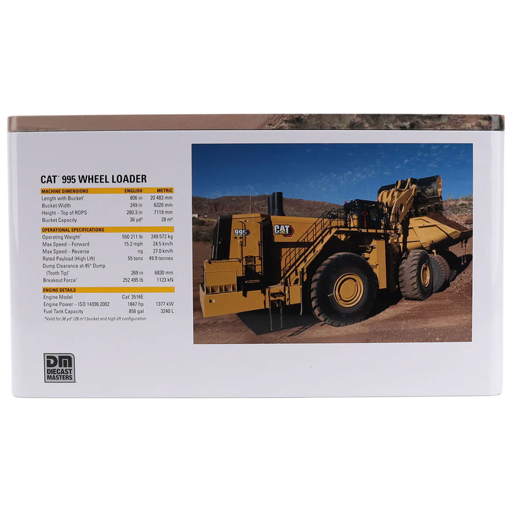 Boxed CAT 995 Wheel Loader model on a white background