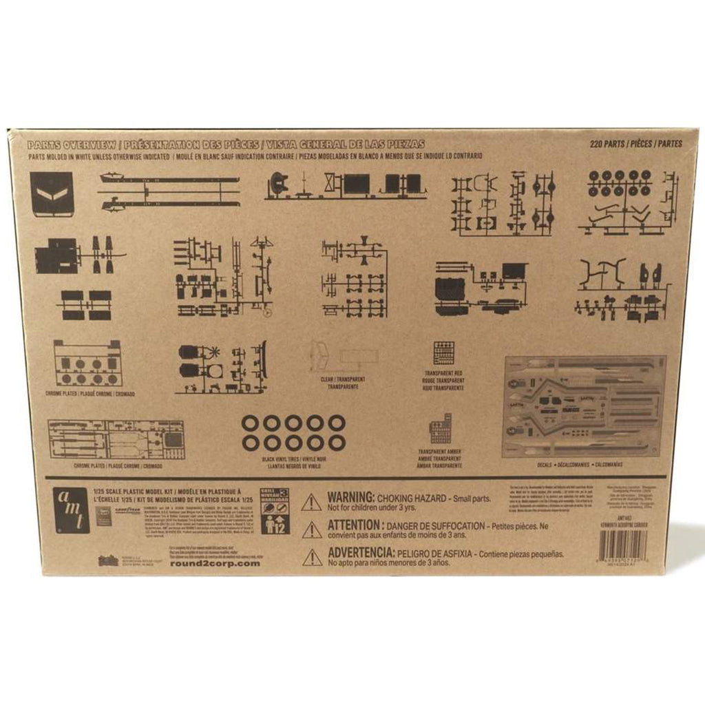 Cardboard box with model kit parts diagram on a white background