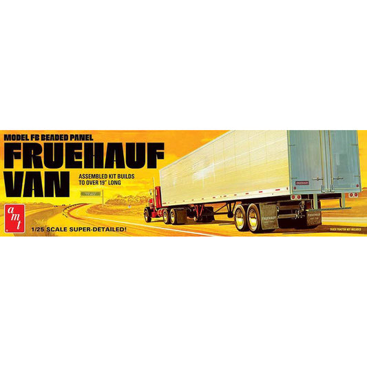 Model truck kit packaging for a Fruehauf van on a white background