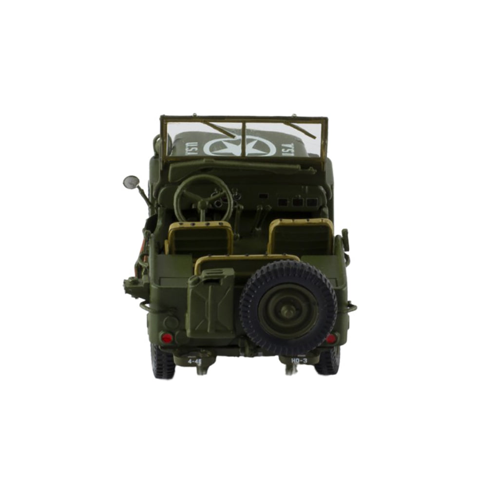 Model of a green military vehicle on a white background