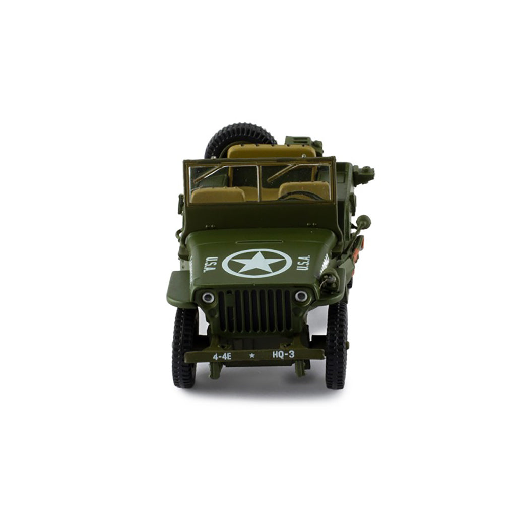 Model of a green military vehicle with a star emblem on a white background