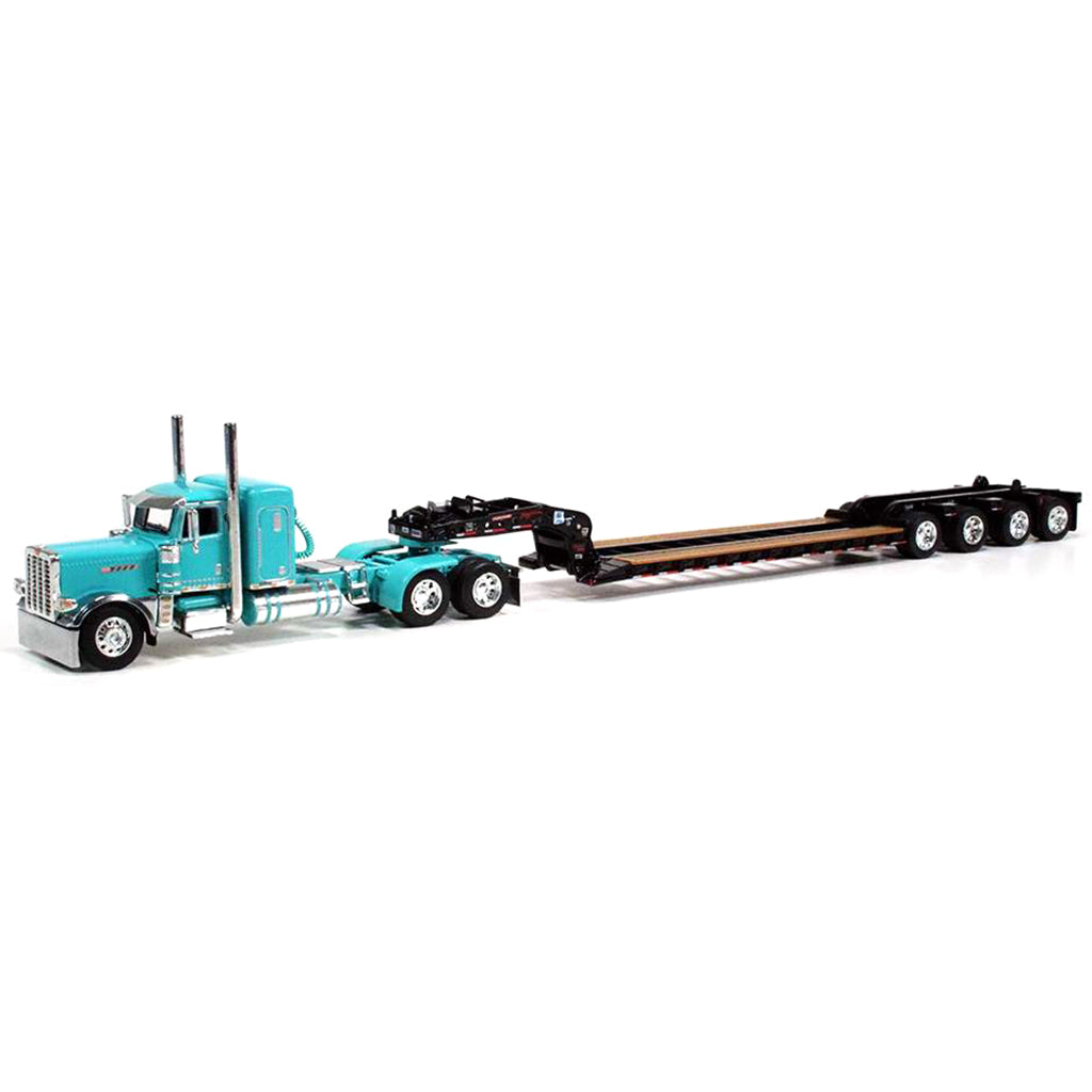 Peterbilt Pride-N- Class 389 36" Sleeper w/Tri-Axle Fontaine Magnitude Lowboy Trailer with Flip Axle (Teal/Black)