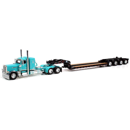 Peterbilt Pride-N- Class 389 36" Sleeper w/Tri-Axle Fontaine Magnitude Lowboy Trailer with Flip Axle (Teal/Black)