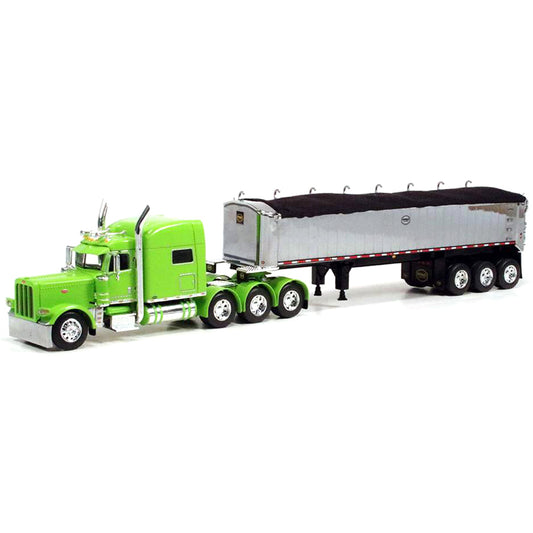 Peterbilt 389 w/MAC Coal Square Bottom Tri-Axle End Dump Trailer (Lime Green/Chrome)