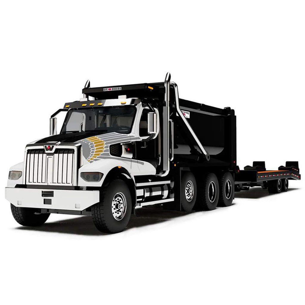 Western Star 49X Dump Truck w/Ox Bodies Dump Bed & Beaver Tail Trailer (Black/White)