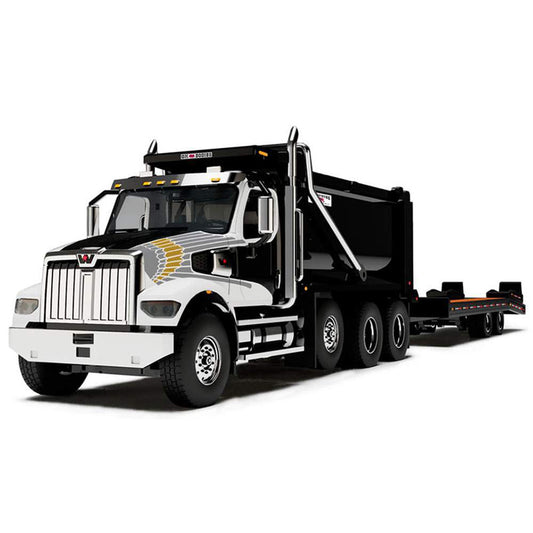 Western Star 49X Dump Truck w/Ox Bodies Dump Bed & Beaver Tail Trailer (Black/White)