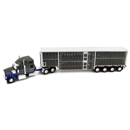 Kenworth W990 w/53' WIlson Silverstar Quad-Axle Livestock Trailer (Gun Metal Gray/Blue)