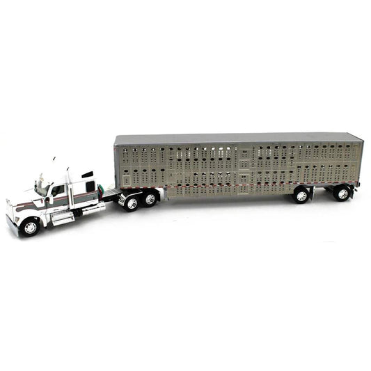 Kenworth W990 w/53' Wilson Silverstar Spread-Axle Livestock Trailer (White/Silver)