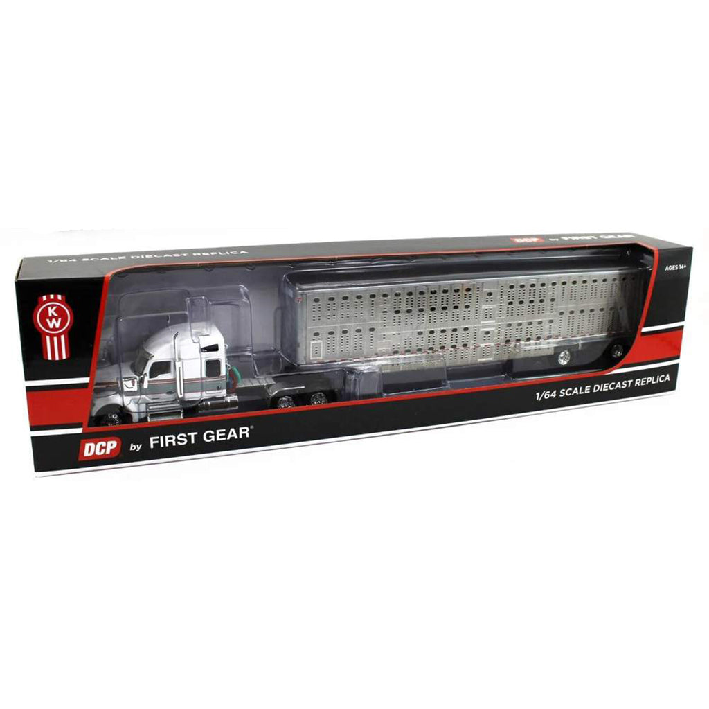 Kenworth W990 w/53' Wilson Silverstar Spread-Axle Livestock Trailer (White/Silver)