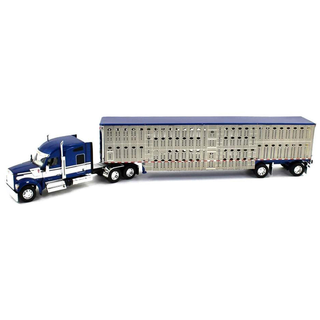 Kenworth W990 w/53' Wilson Silverstar Spread-Axle Livestock Trailer (Blue/White)