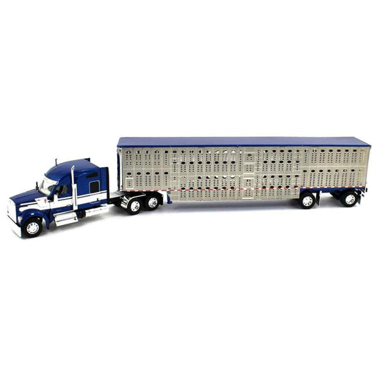 Kenworth W990 w/53' Wilson Silverstar Spread-Axle Livestock Trailer (Blue/White)