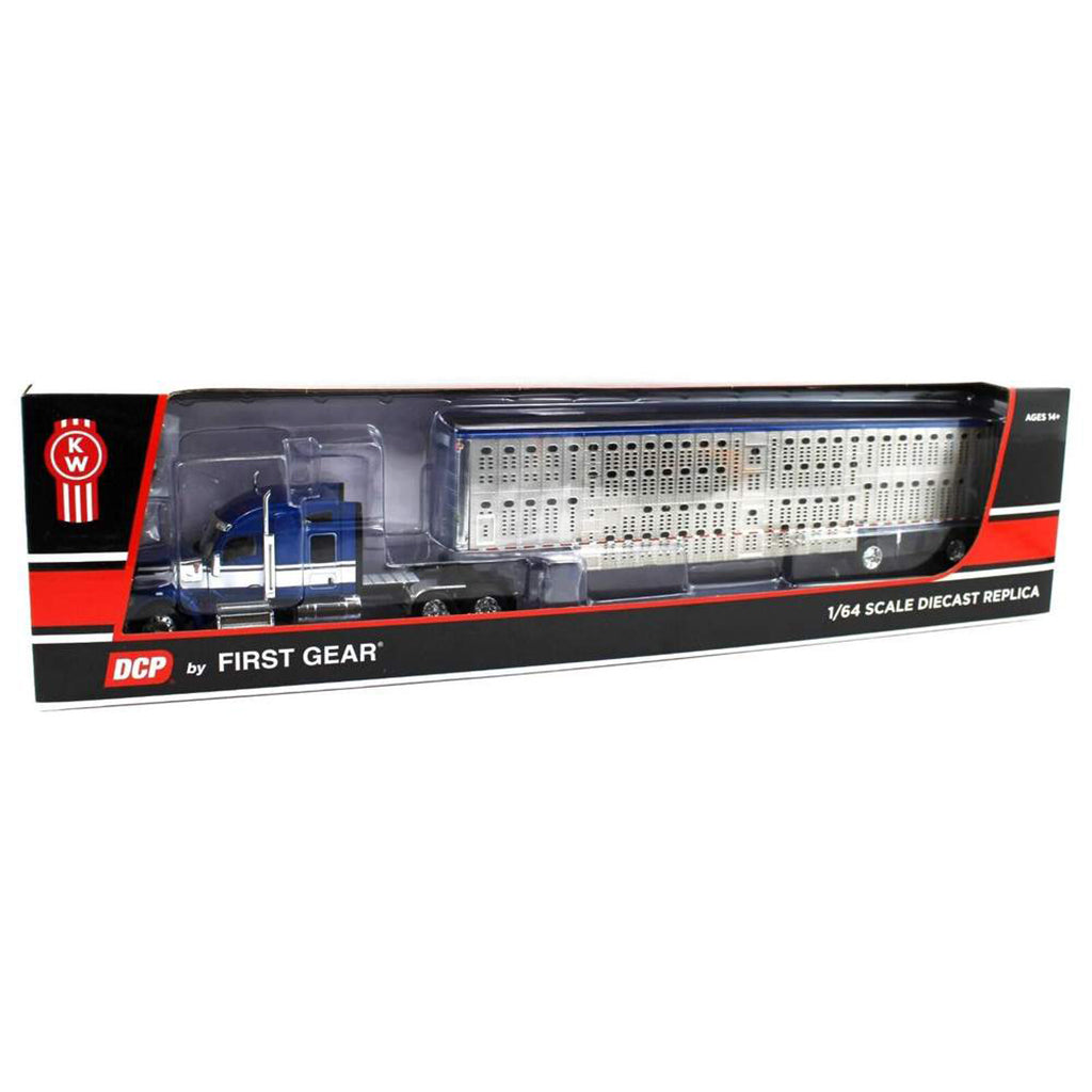 Kenworth W990 w/53' Wilson Silverstar Spread-Axle Livestock Trailer (Blue/White)