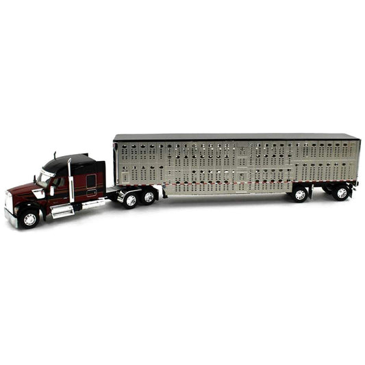 Kenworth W990 w/53' Wilson Silverstar Spread-Axle Livestock Trailer (Red/Black)