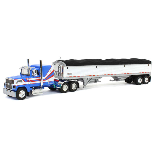 Ford LTL 9000 "Louisville" with 60" Flat Top Sleeper and Wilson 43' Pacesetter Grain Trailer (Blue/White)