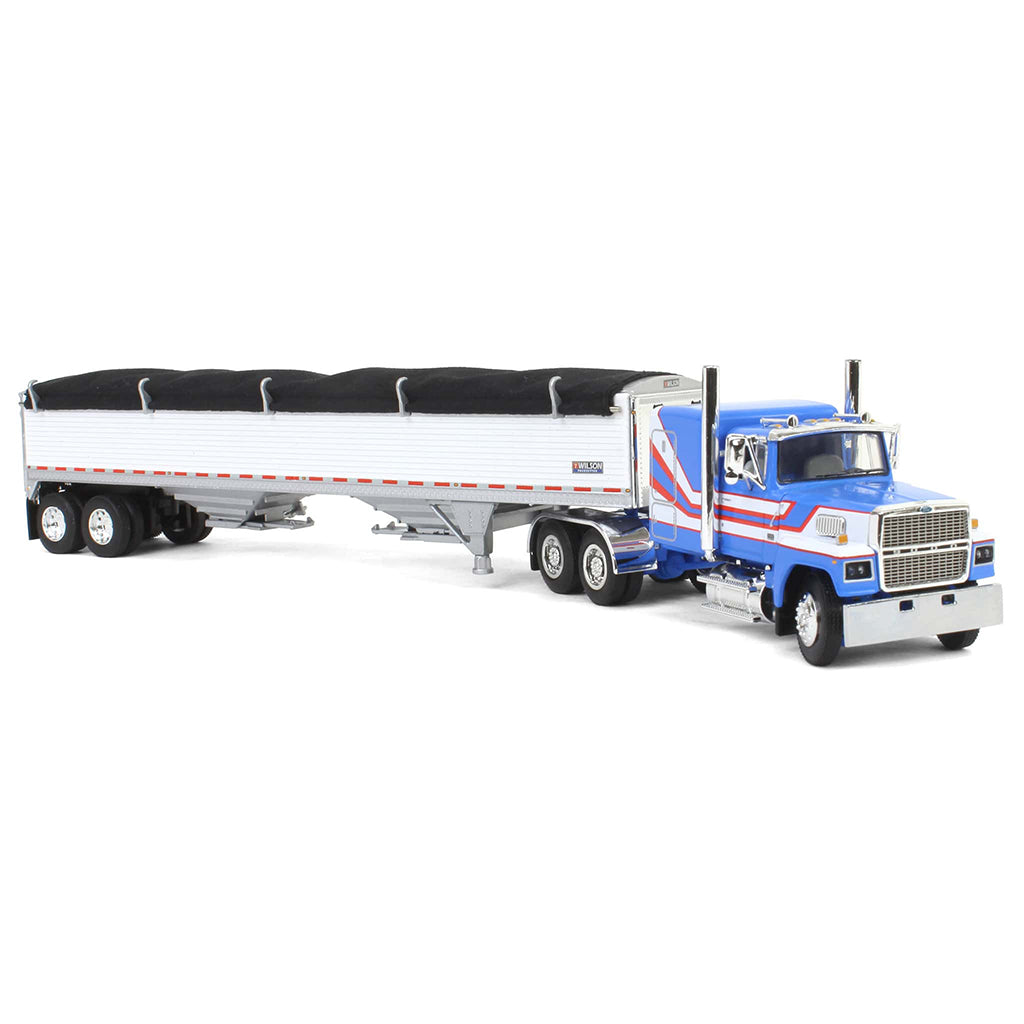 Ford LTL 9000 "Louisville" with 60" Flat Top Sleeper and Wilson 43' Pacesetter Grain Trailer (Blue/White)