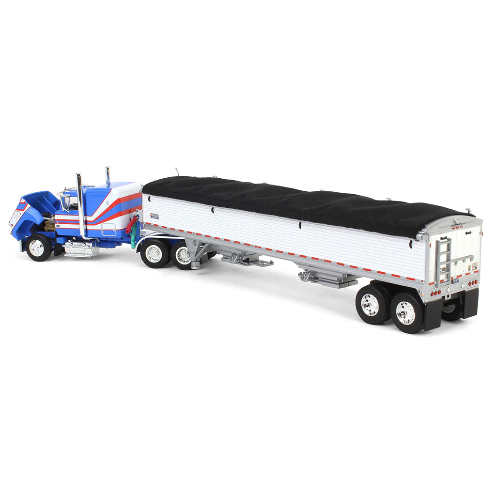 Ford LTL 9000 "Louisville" with 60" Flat Top Sleeper and Wilson 43' Pacesetter Grain Trailer (Blue/White)