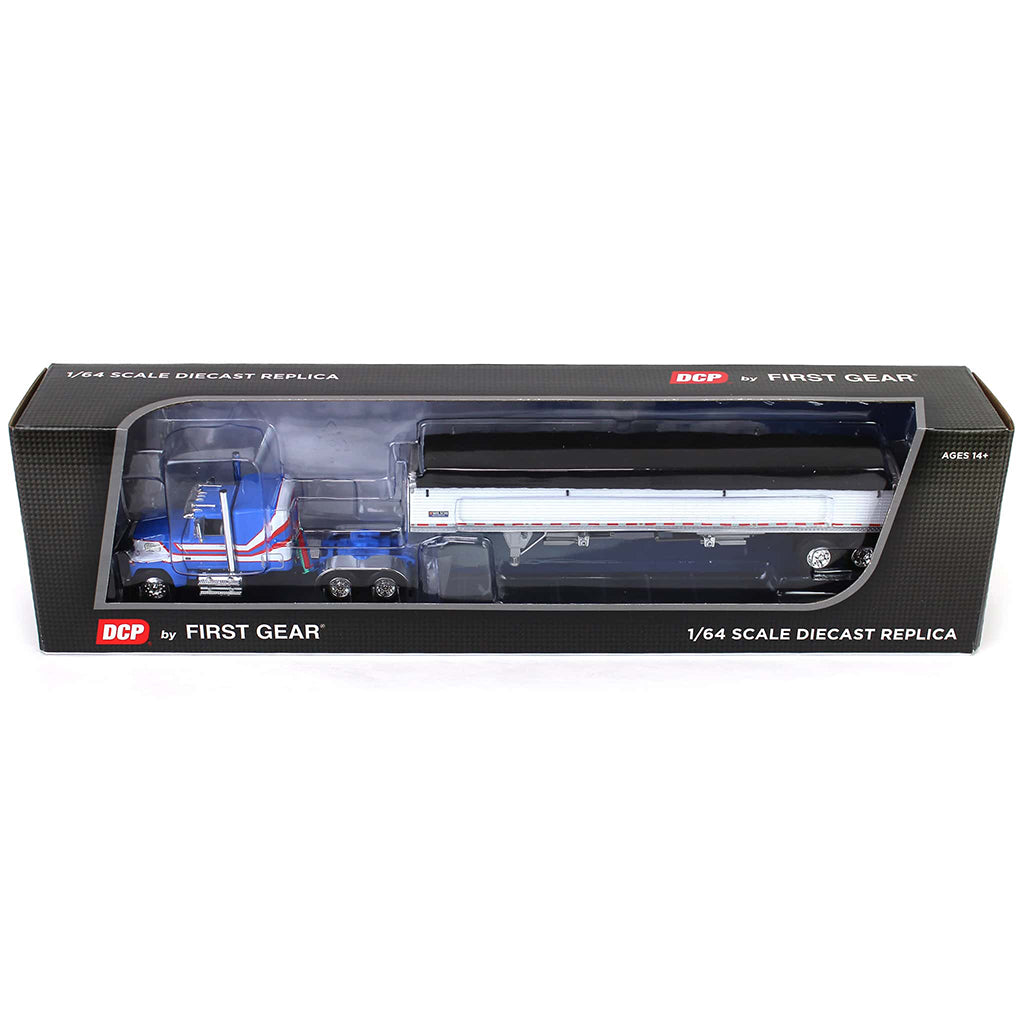 Ford LTL 9000 "Louisville" with 60" Flat Top Sleeper and Wilson 43' Pacesetter Grain Trailer (Blue/White)