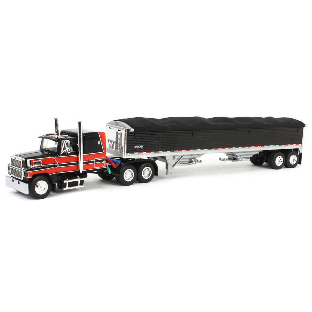 Ford LTL 9000 "Louisville" with 60" Flat Top Sleeper and Wilson 43' Pacesetter Grain Trailer (Black/Red)