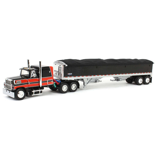 Ford LTL 9000 "Louisville" with 60" Flat Top Sleeper and Wilson 43' Pacesetter Grain Trailer (Black/Red)