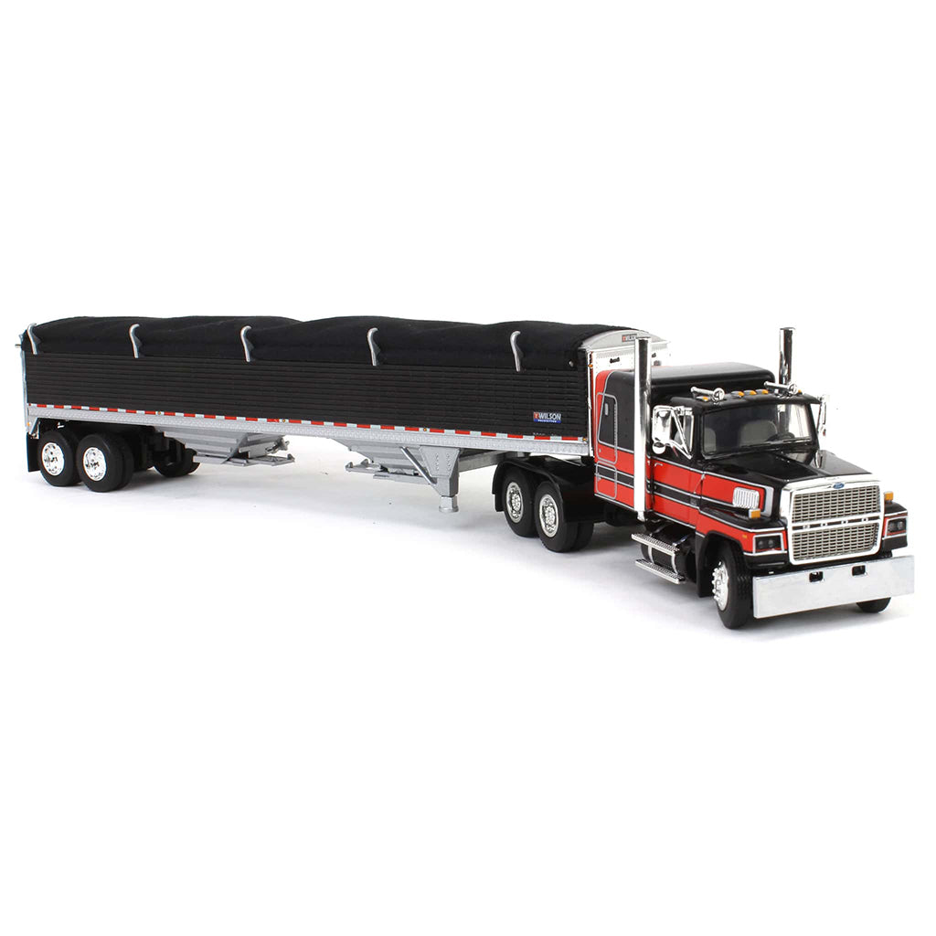 Ford LTL 9000 "Louisville" with 60" Flat Top Sleeper and Wilson 43' Pacesetter Grain Trailer (Black/Red)