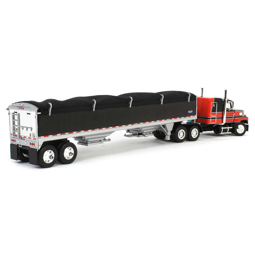 Ford LTL 9000 "Louisville" with 60" Flat Top Sleeper and Wilson 43' Pacesetter Grain Trailer (Black/Red)