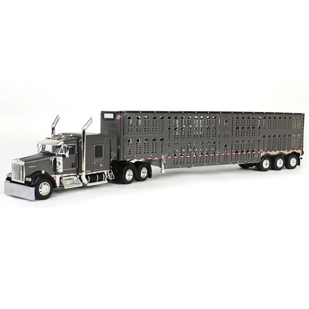 Kenworth W900L w/53' Wilson Silverstar Tri-Axle Livestock Trailer (Gun Metal Gray/Black)