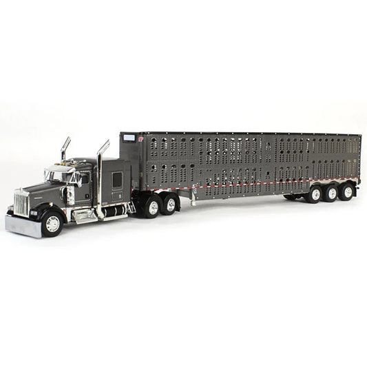 Kenworth W900L w/53' Wilson Silverstar Tri-Axle Livestock Trailer (Gun Metal Gray/Black)