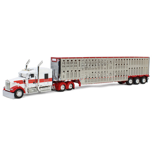 Kenworth W900L w/53' Wilson Silverstar Tri-Axle Livestock Trailer (Red/White)