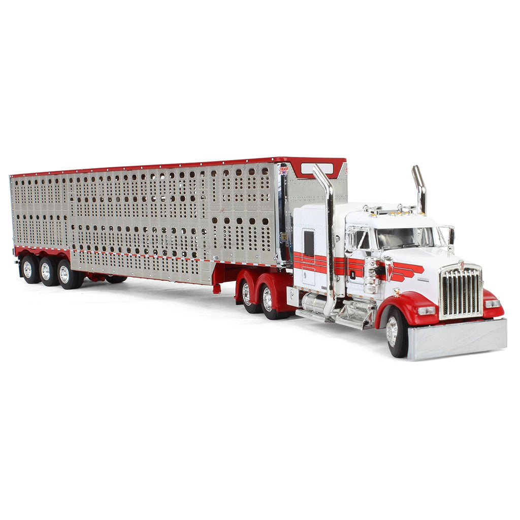Kenworth W900L w/53' Wilson Silverstar Tri-Axle Livestock Trailer (Red/White)